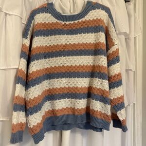 SHEIN Blue, White, and Brown Striped Sweater